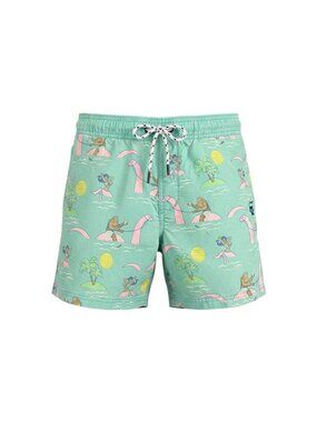 Party Pants Mens Graphic Swim Trunks X-Small Green & Pink Fun Pattern